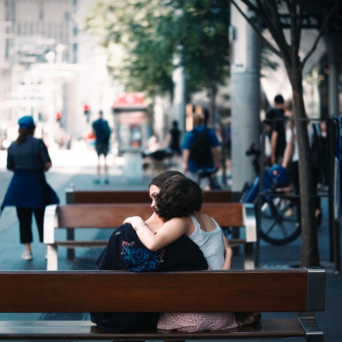 Young couple sharing a quiet moment on a Sydney street